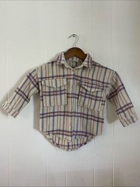Kids Cream & Purple Plaid Button-Down Shirt - Unbranded